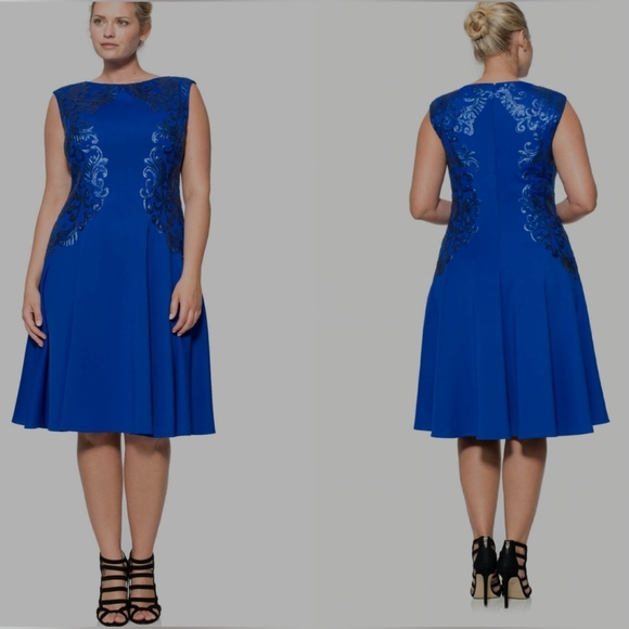 Tadashi Shoji Neoprene Paillette Embroidered Lace Sequin A-line Dress Plus Sz 3X - Picture 1 of 15
